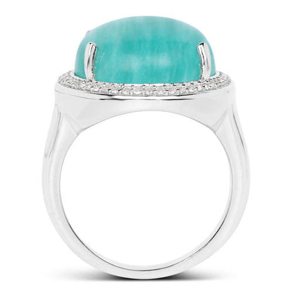 15.09 Carat Genuine Amazanite And White Topaz .925 Sterling Silver Ring by Bids.com