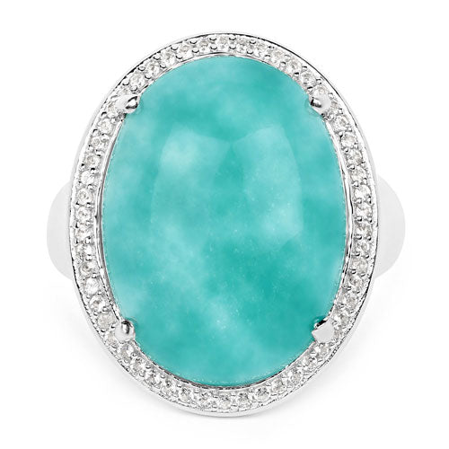 15.09 Carat Genuine Amazanite And White Topaz .925 Sterling Silver Ring by Bids.com