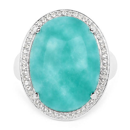 15.09 Carat Genuine Amazanite And White Topaz .925 Sterling Silver Ring by Bids.com