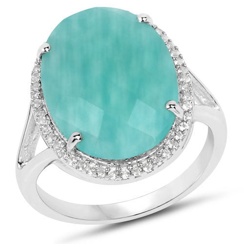 8.14 Carat Genuine Amazonite And White Topaz .925 Sterling Silver Ring by Bids.com