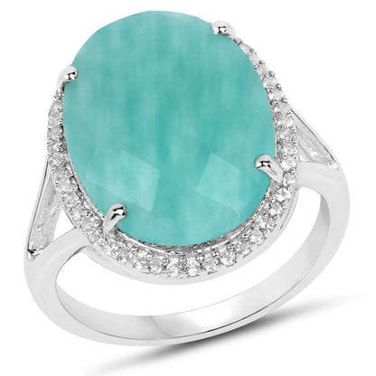 8.14 Carat Genuine Amazonite And White Topaz .925 Sterling Silver Ring by Bids.com