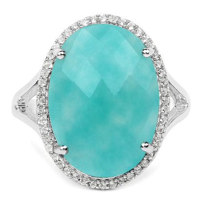 8.14 Carat Genuine Amazonite And White Topaz .925 Sterling Silver Ring by Bids.com