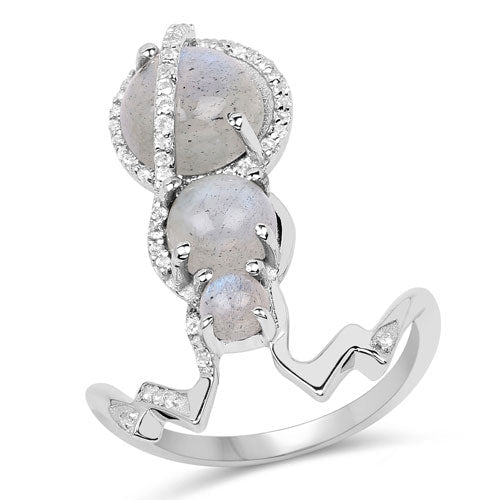 2.79 Carat Genuine Labradorite And White Topaz .925 Sterling Silver Ring by Bids.com