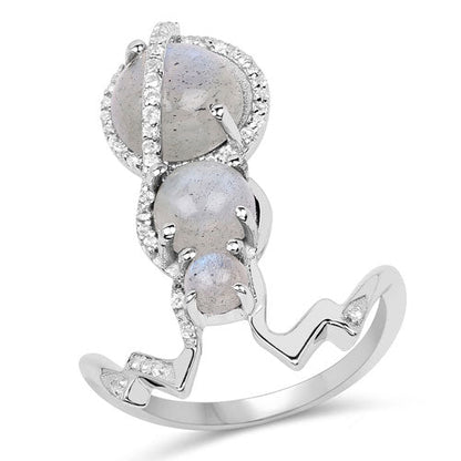 2.79 Carat Genuine Labradorite And White Topaz .925 Sterling Silver Ring by Bids.com