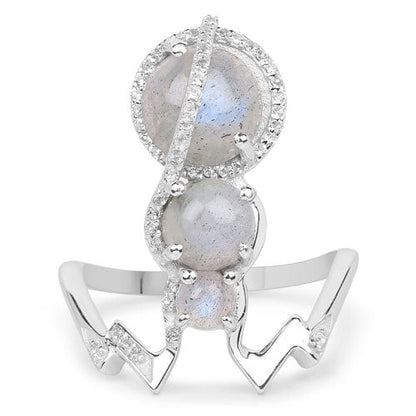 2.79 Carat Genuine Labradorite And White Topaz .925 Sterling Silver Ring by Bids.com