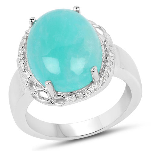 7.86 Carat Genuine Amazonite And White Topaz .925 Sterling Silver Ring by Bids.com