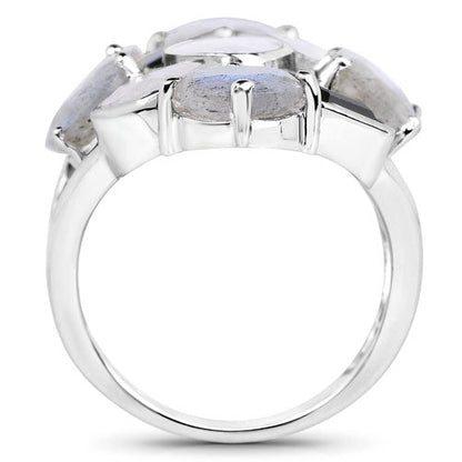 10.30 Carat Genuine White Rainbow Moonstone, Labradorite And Black Onyx .925 Sterling Silver Ring by Bids.com