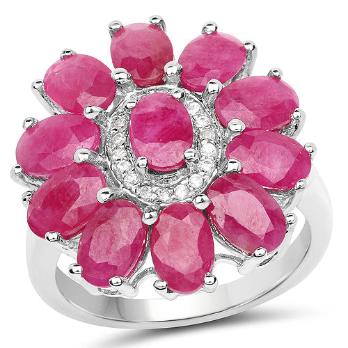 5.83 Carat Genuine Ruby and White Zircon .925 Sterling Silver Ring by Bids.com