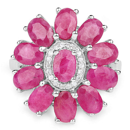 5.83 Carat Genuine Ruby and White Zircon .925 Sterling Silver Ring by Bids.com