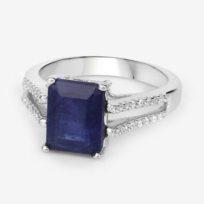 3.07 Carat Glass Filled Sapphire and White Zircon .925 Sterling Silver Ring by Bids.com