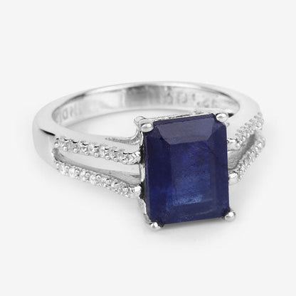 3.07 Carat Glass Filled Sapphire and White Zircon .925 Sterling Silver Ring by Bids.com