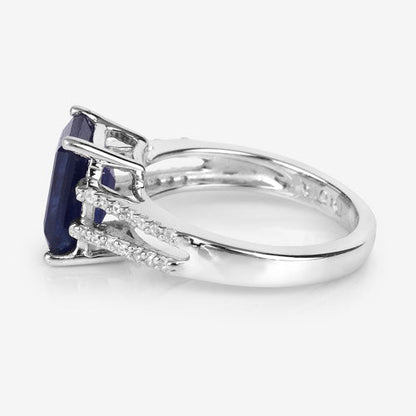 3.07 Carat Glass Filled Sapphire and White Zircon .925 Sterling Silver Ring by Bids.com