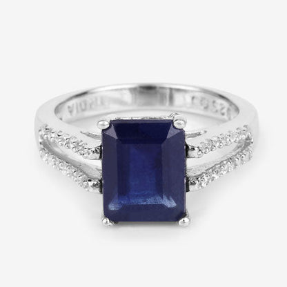 3.07 Carat Glass Filled Sapphire and White Zircon .925 Sterling Silver Ring by Bids.com