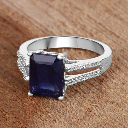 3.07 Carat Glass Filled Sapphire and White Zircon .925 Sterling Silver Ring by Bids.com
