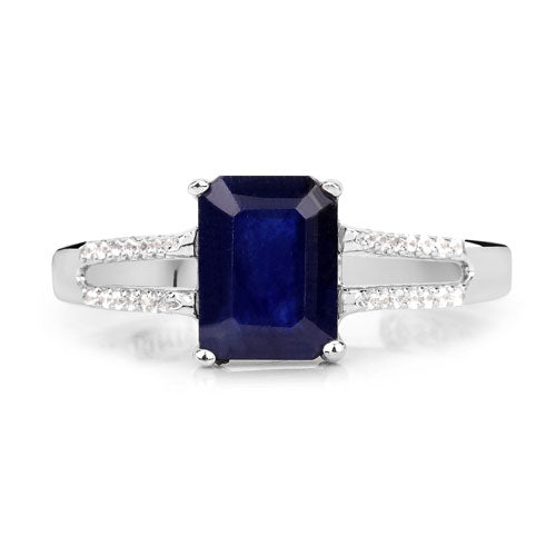 3.07 Carat Glass Filled Sapphire and White Zircon .925 Sterling Silver Ring by Bids.com