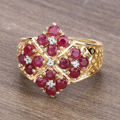 2.13 Carat Genuine Ruby and White Topaz .925 Sterling Silver Ring  DestGlow