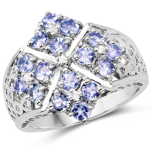 1.65 Carat Genuine Tanzanite and White Topaz .925 Sterling Silver Ring by Bids.com