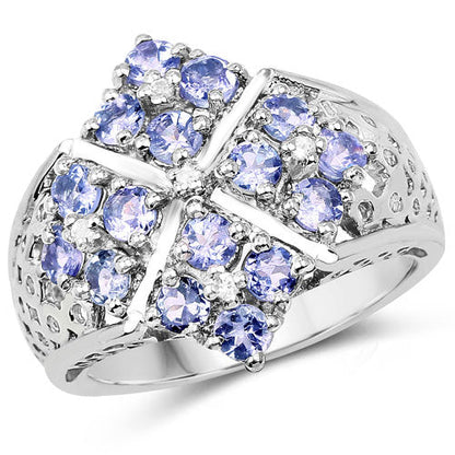 1.65 Carat Genuine Tanzanite and White Topaz .925 Sterling Silver Ring by Bids.com