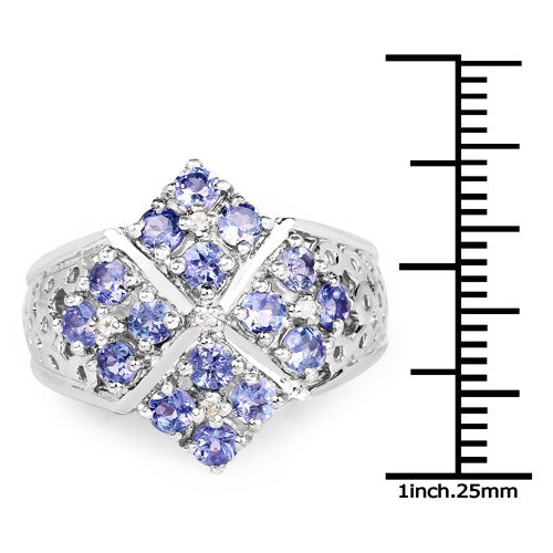 1.65 Carat Genuine Tanzanite and White Topaz .925 Sterling Silver Ring by Bids.com