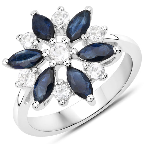 2.09 Carat Genuine Blue Sapphire and White Topaz .925 Sterling Silver Ring by Bids.com