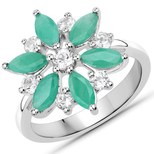 1.85 Carat Genuine Emerald and White Topaz .925 Sterling Silver Ring by Bids.com