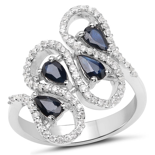 1.41 Carat Genuine Blue Sapphire and White Zircon .925 Sterling Silver Ring  DestGlow