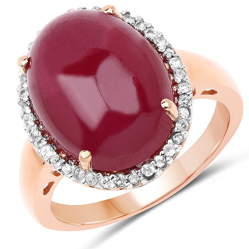 14K Rose Gold Plated 16.69 Carat Genuine Glass Filled Ruby and White Topaz .925 Sterling Silver Ring by Bids.com