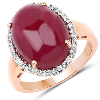 14K Rose Gold Plated 16.69 Carat Genuine Glass Filled Ruby and White Topaz .925 Sterling Silver Ring by Bids.com