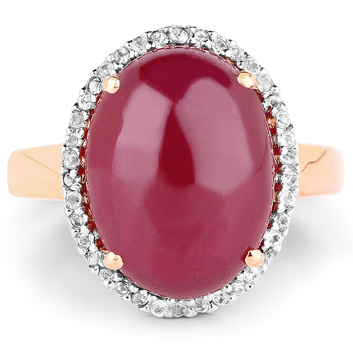14K Rose Gold Plated 16.69 Carat Genuine Glass Filled Ruby and White Topaz .925 Sterling Silver Ring by Bids.com