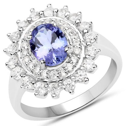 2.35 Carat Genuine Tanzanite and White Zircon .925 Sterling Silver Ring by Bids.com
