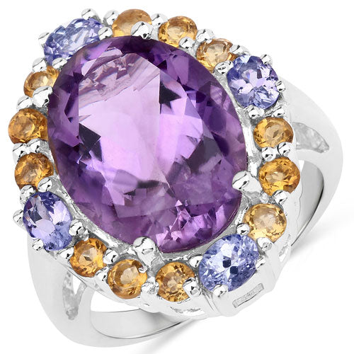 "9.66 Carat Genuine Amethyst, Citrine and Tanzanite .925 Sterling Silver Ring by Bids.com