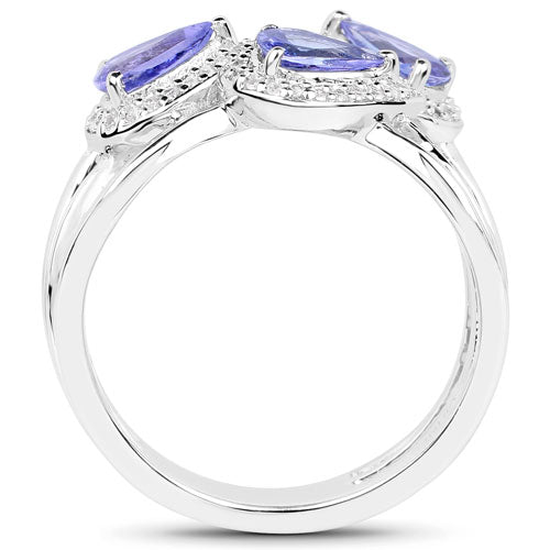 1.52 Carat Genuine Tanzanite and White Zircon .925 Sterling Silver Ring  DestGlow