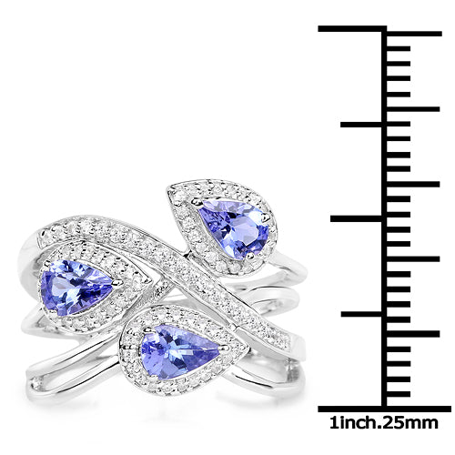 1.52 Carat Genuine Tanzanite and White Zircon .925 Sterling Silver Ring  DestGlow