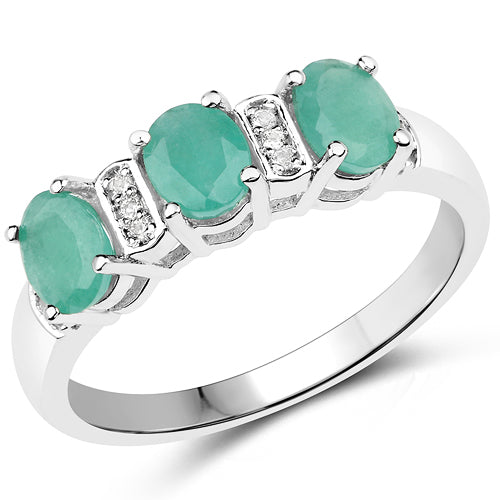 0.90 Carat Genuine Emerald and White Topaz .925 Sterling Silver Ring  DestGlow