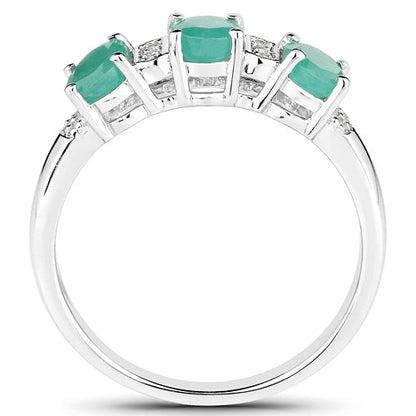 0.90 Carat Genuine Emerald and White Topaz .925 Sterling Silver Ring  DestGlow