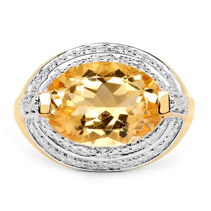 14K Yellow Gold Plated 5.06 Carat Genuine Citrine &amp; White Diamond .925 Sterling Silver Ring  DestGlow