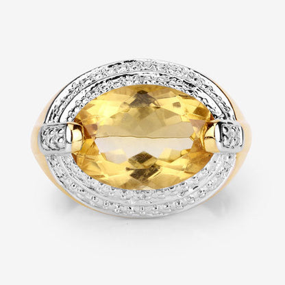 4.56 Carat Genuine Citrine and White Diamond .925 Sterling Silver Ring by Bids.com