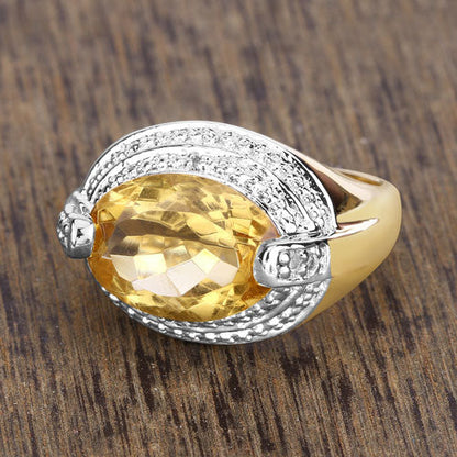 4.56 Carat Genuine Citrine and White Diamond .925 Sterling Silver Ring by Bids.com
