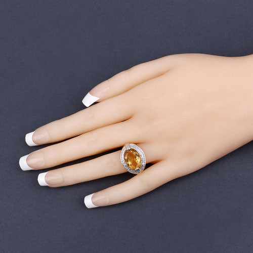 4.56 Carat Genuine Citrine and White Diamond .925 Sterling Silver Ring by Bids.com
