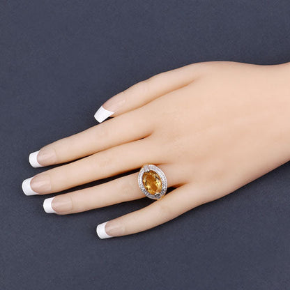 4.56 Carat Genuine Citrine and White Diamond .925 Sterling Silver Ring by Bids.com
