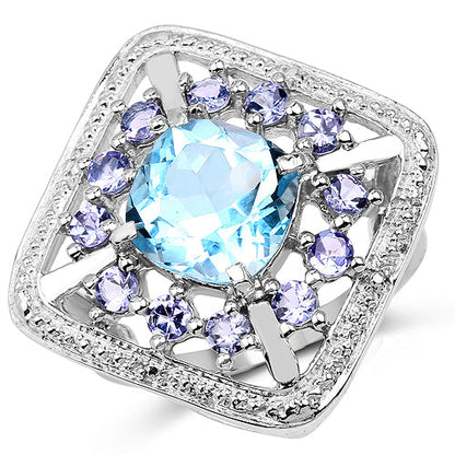 4.24 Carat Genuine Blue Topaz and Tanzanite .925 Sterling Silver Ring by Bids.com