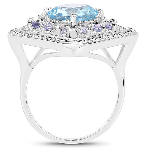 4.24 Carat Genuine Blue Topaz and Tanzanite .925 Sterling Silver Ring by Bids.com