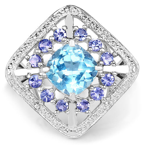 4.24 Carat Genuine Blue Topaz and Tanzanite .925 Sterling Silver Ring by Bids.com