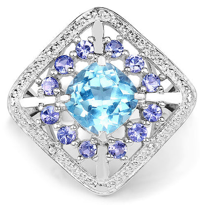 4.24 Carat Genuine Blue Topaz and Tanzanite .925 Sterling Silver Ring by Bids.com