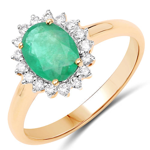 1.39 Carat Genuine Zambian Emerald and White Diamond 10K Yellow Gold Ring by Bids.com
