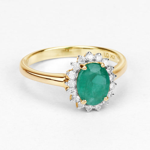 1.39 Carat Genuine Zambian Emerald and White Diamond 10K Yellow Gold Ring by Bids.com
