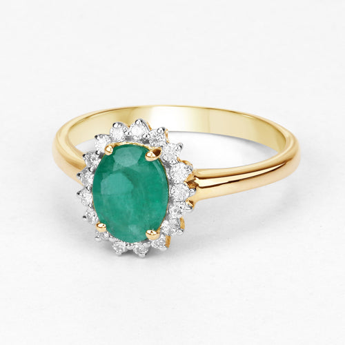 1.39 Carat Genuine Zambian Emerald and White Diamond 10K Yellow Gold Ring by Bids.com