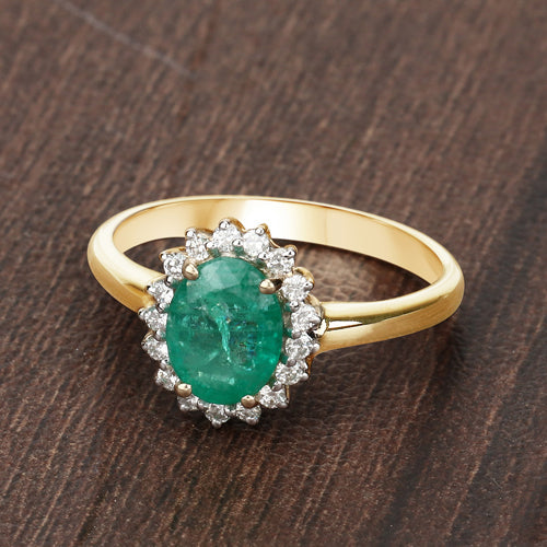 1.39 Carat Genuine Zambian Emerald and White Diamond 10K Yellow Gold Ring by Bids.com
