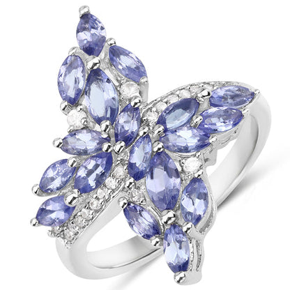 1.73 Carat Genuine Tanzanite and White Zircon .925 Sterling Silver Ring by Bids.com