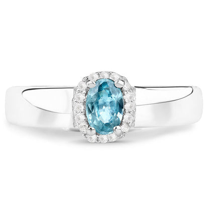 0.68 Carat Genuine Blue Zircon and White Zircon .925 Sterling Silver Ring by Bids.com
